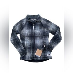 The North Face NWT Size Small, 7/8, Crescent Full Zip Fleece Black Plaid Jacket